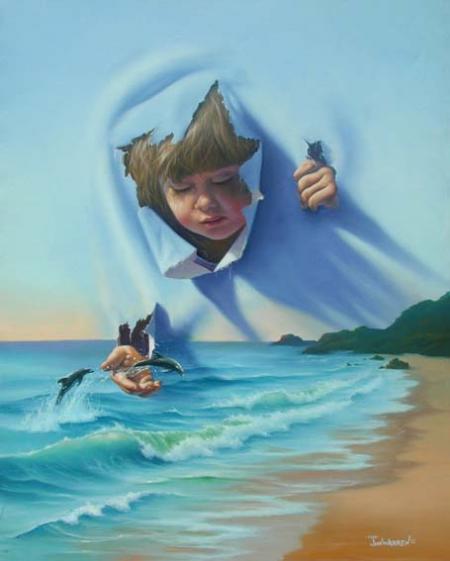 enfant et dauphin magnifique